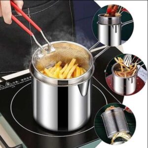 Stainless Steel Deep Fryer Pot With Strainer – Heavy-duty Frying Pan For Home Kitchen Use
